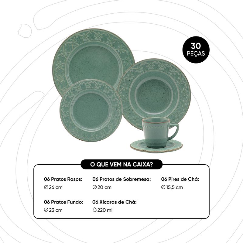 Aparelho de Jantar e Chá 30 Peças Mendi Malaquita