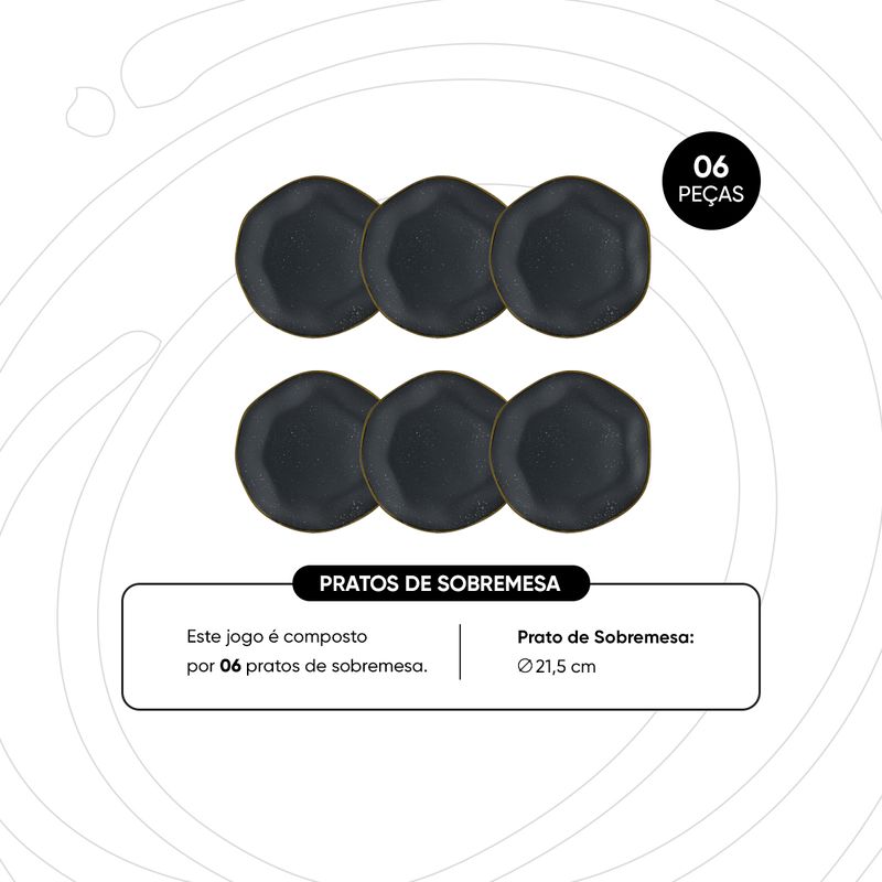 Jogo de 6 Pratos Sobremesa 21,5 cm Ryo Volcano - Oxford - Oxford